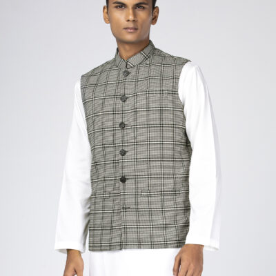 Beige/Black Textured Cotton Coaty