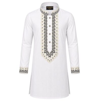 ILHAM - White Punjabi Cream Embroidery