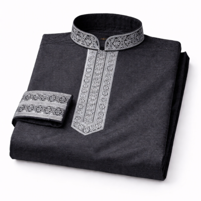 AMIR - Black Double Plate Cuff Punjabi