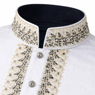 ILHAM - White Punjabi Cream Embroidery