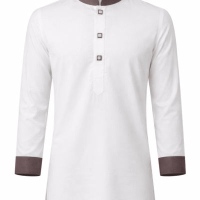 Noor – Chocolate Contrast White Panjabi